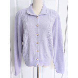 Vtg Valarie Stevens Purple Angora Cashmere Cable Knit Cardigan Pearl Button Sz L